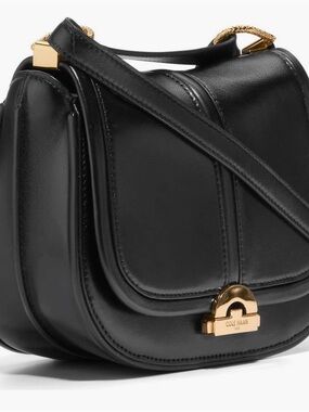 Cole Haan Black Leather Saddle Crossbody with Gold-Tone Hardware